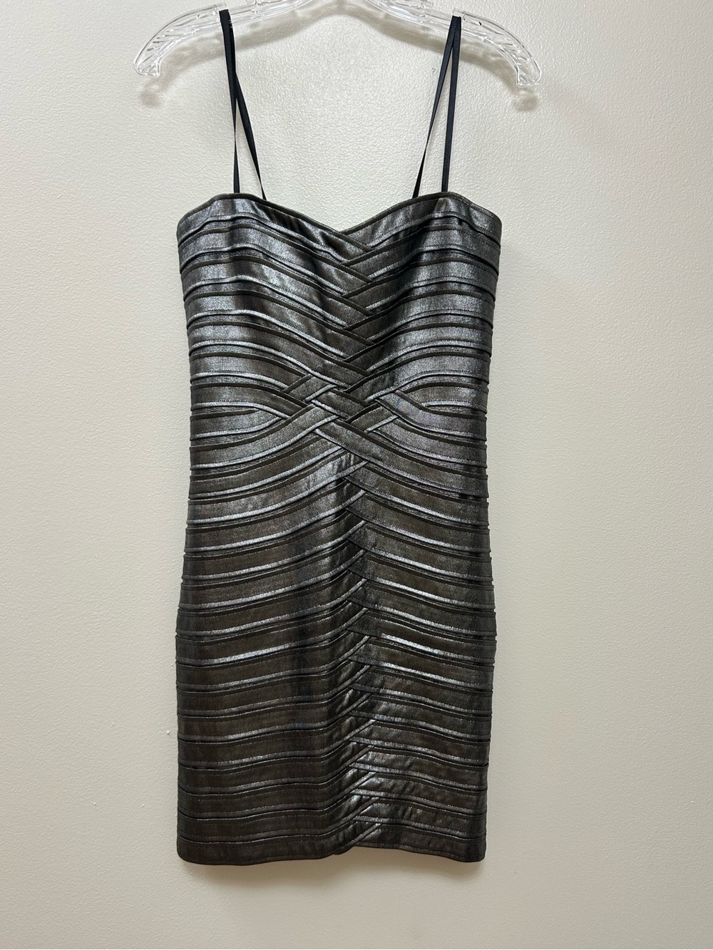 BCBGMaxAzria Metallic Silver Black Strapless Bodycon Bandage Dress Size-M